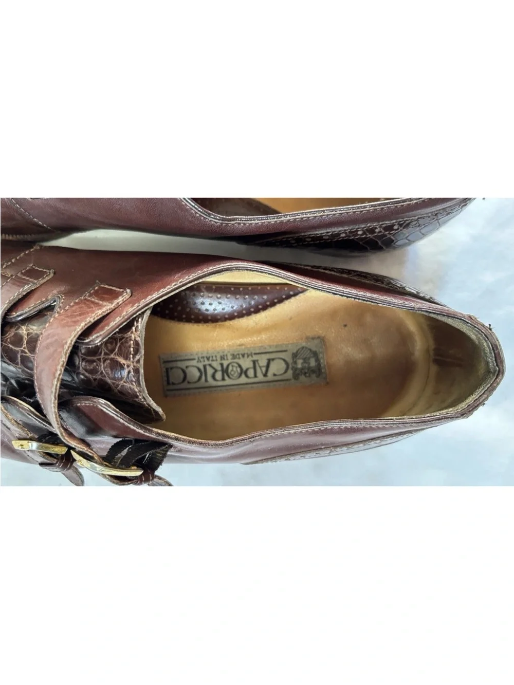 Caporicci Men’s 10 Genuine Alligator Leather Double Monk Strap Shoes Italy